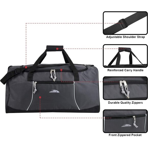 24 Inch Men & Women Grey 1 Lightweight Canvas Duffle Gym Sports Equipment Bags - Picture 3 of 7